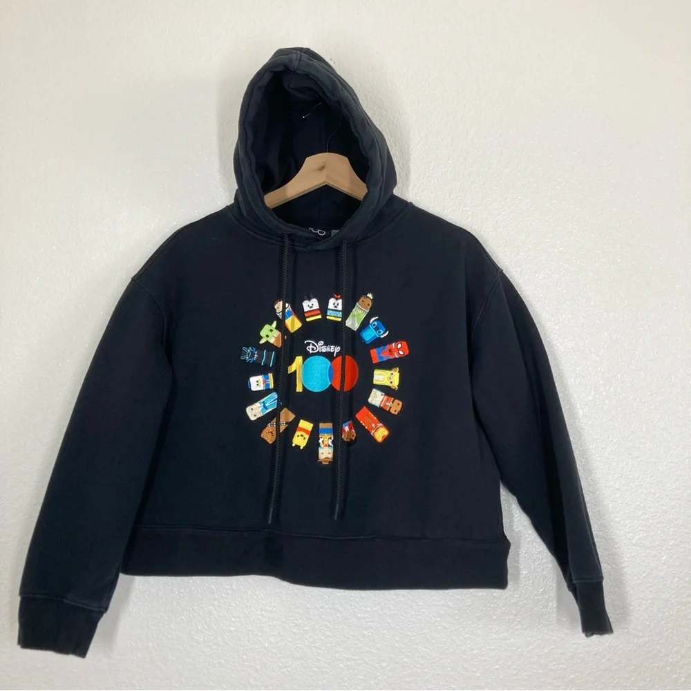 Disney 100 Unified Characters Pullover Hoodie for Women's M Black Cropped